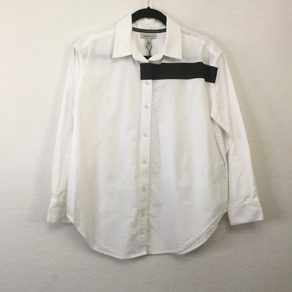 Calvin Klein Jeans Shirt Womens Size S/P White Button Down Long Sleeve Cotton